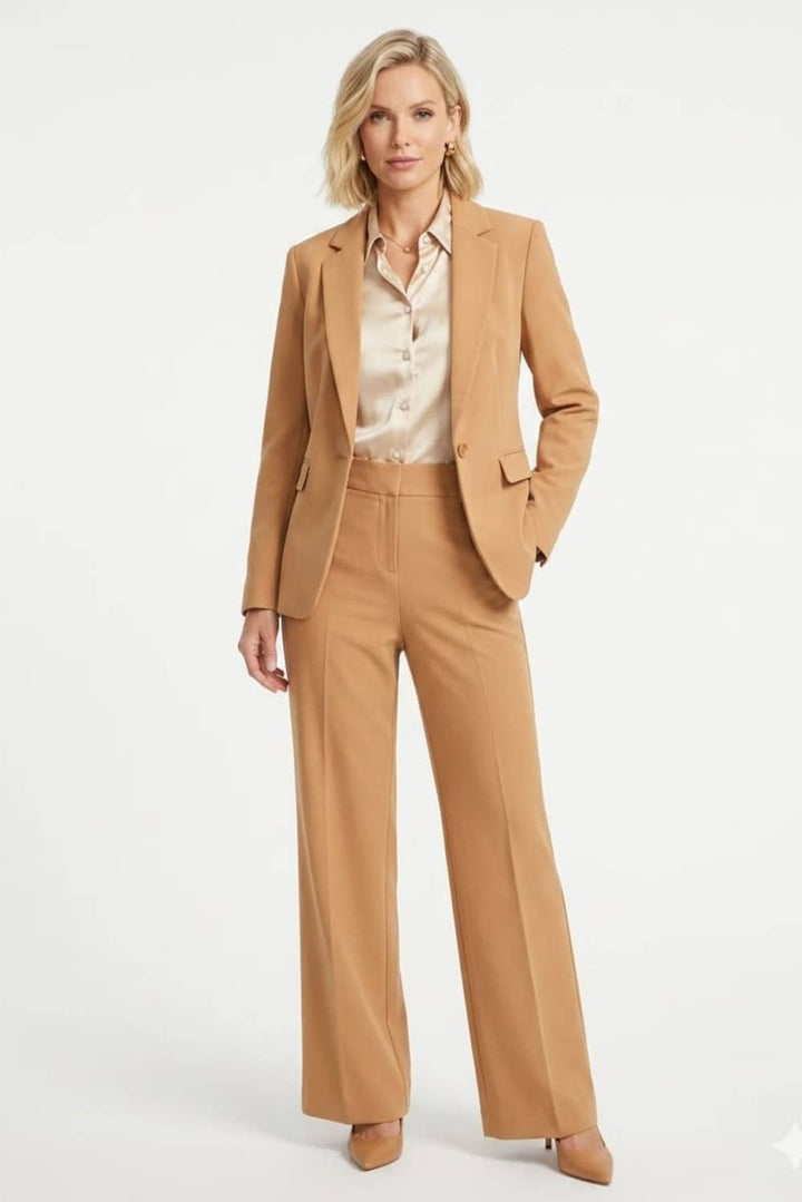 Zac & Rachel Notched Lapel Single Button Blazer - Tobacco Brown