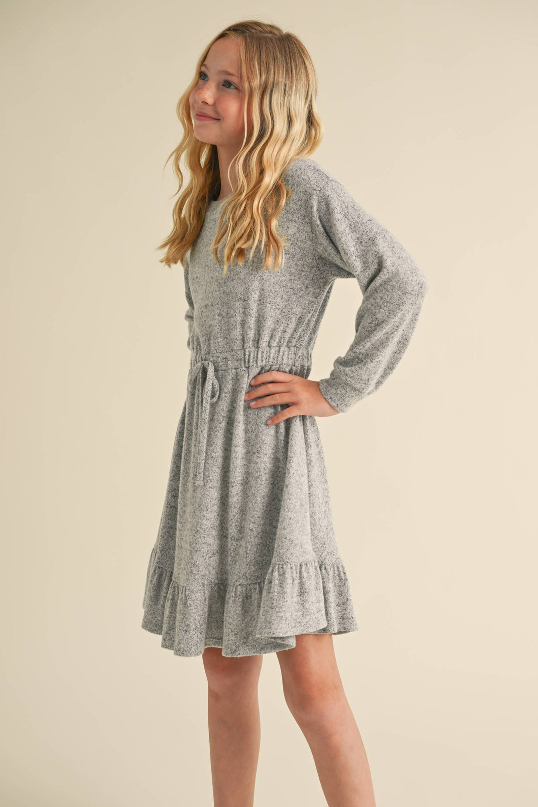 GIRLS HACCI LONG SLEEVE DRESS - GREY