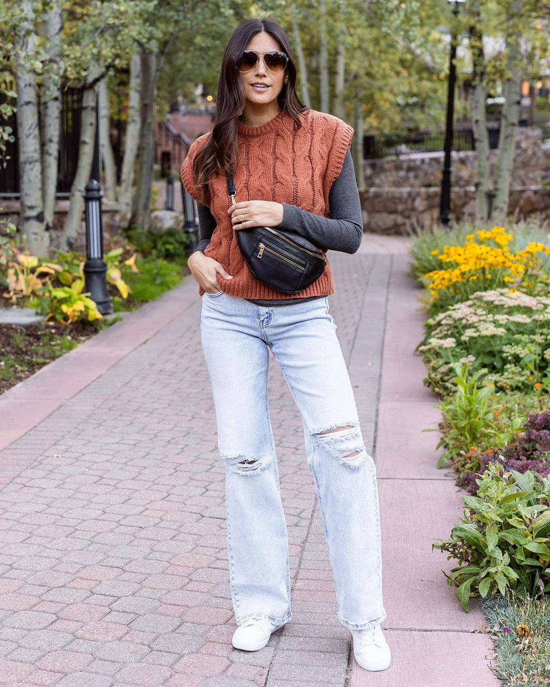 Grace and Lace Cabled Knit Sweater Vest in Cider