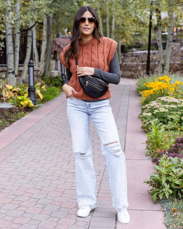 Grace and Lace Cabled Knit Sweater Vest in Cider