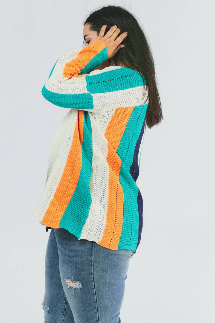 PLUS COLOR BLOCK LONG SLEEVE CARDIGAN