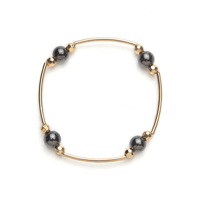 Multi Black Beaded Gold Magnetic Bracelet