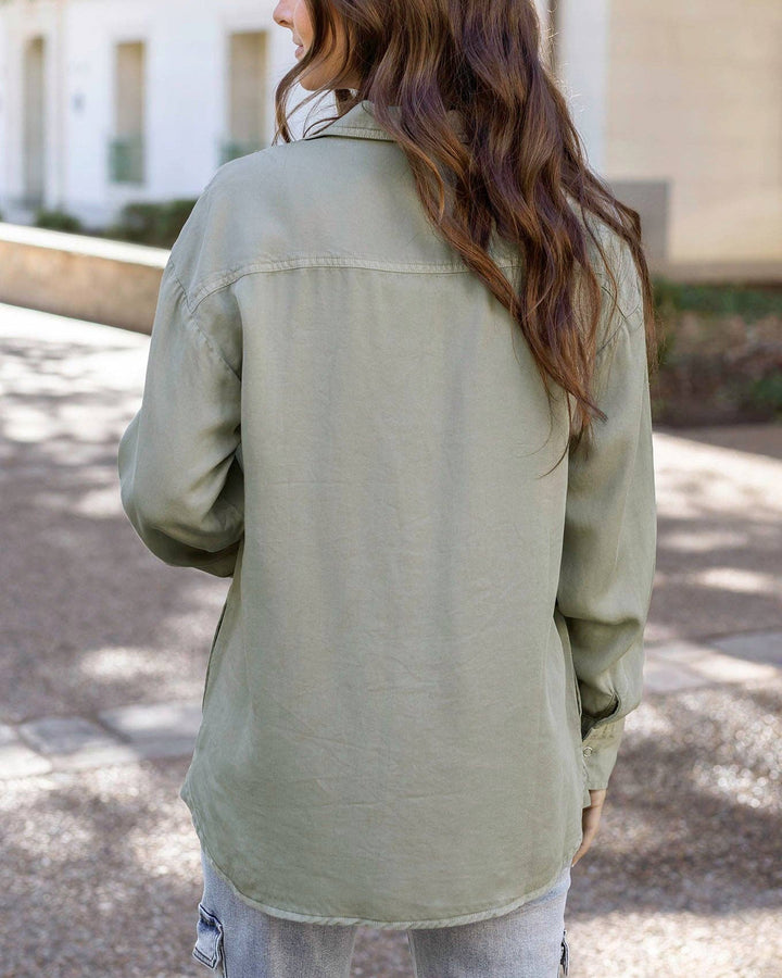 Grace and Lace Tencel™ Lyocell Utility Shirt Jacket in Sage