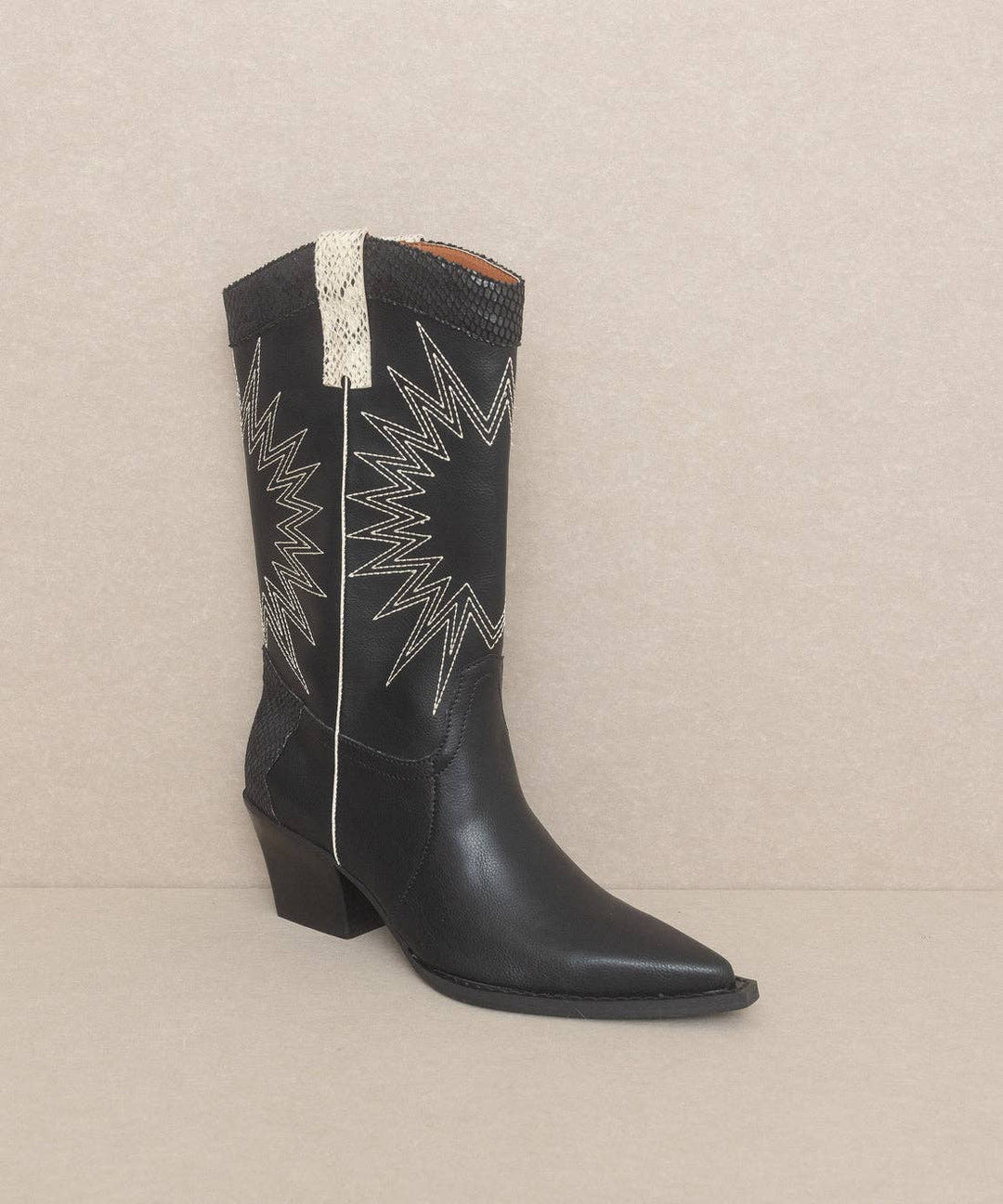 The Halle Black | Paneled Cowboy Western Boot Snake Print