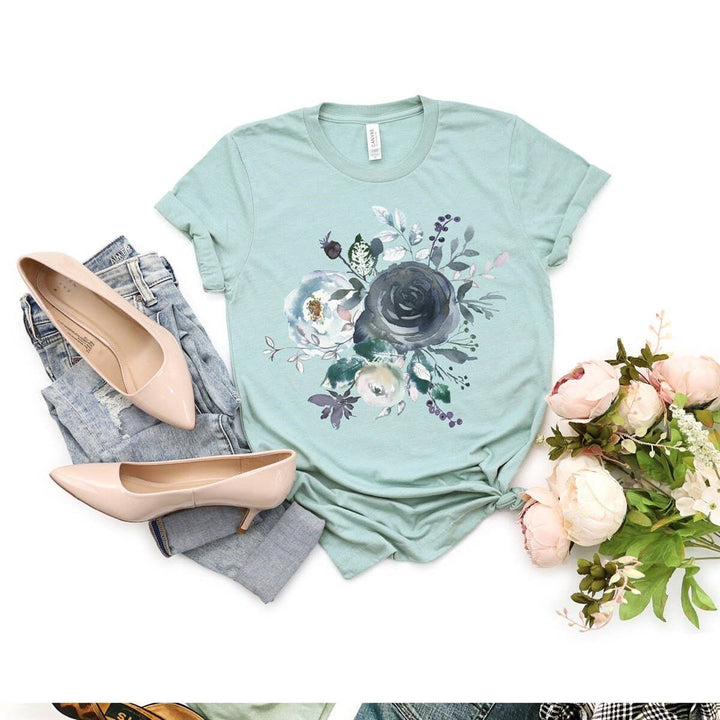 Vintage Navy Bouquet Graphic Tee - Sage