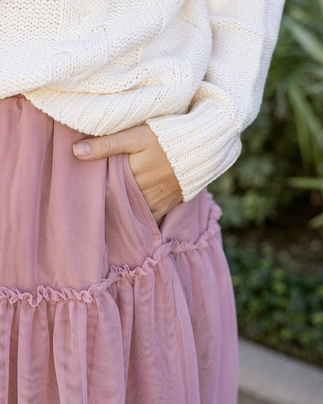 Mesh Tiered Maxi Skirt in Blush