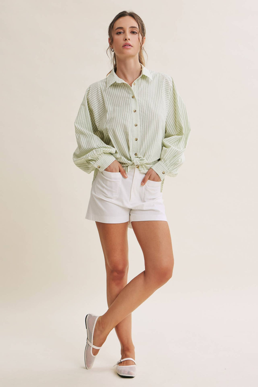 Between the Lines Button-Up - Brick Red