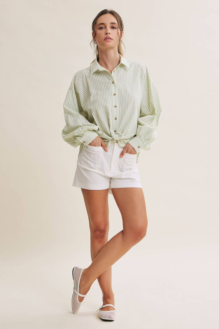 Between the Lines Button-Up - Brick Red