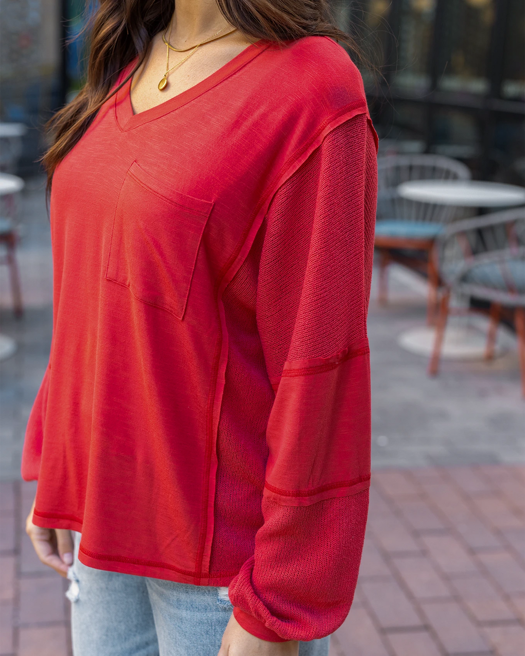 Dolman Sleeve Boho V-Neck Top in Poppy