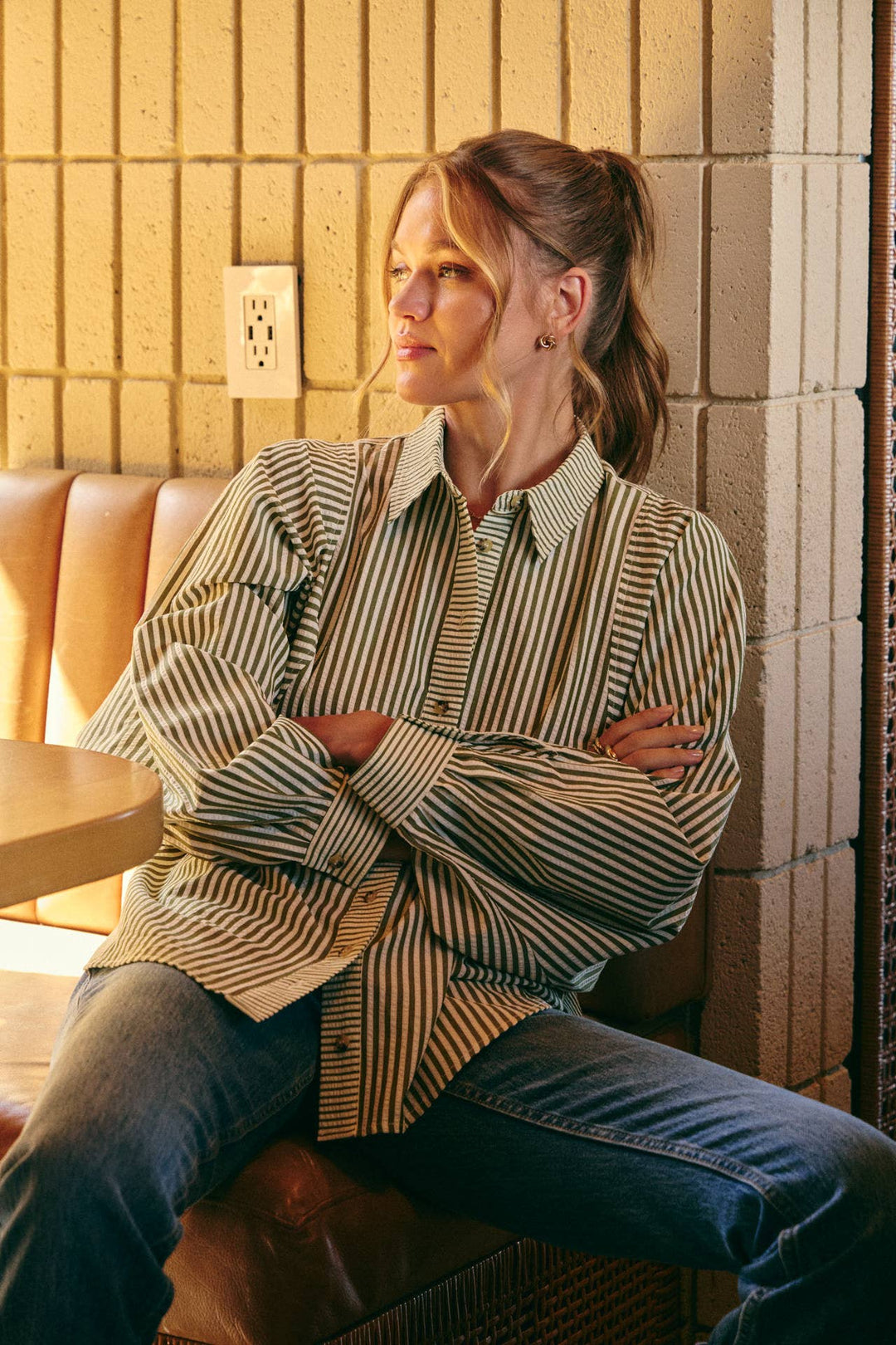 Between the Lines Button-Up - Brick Red