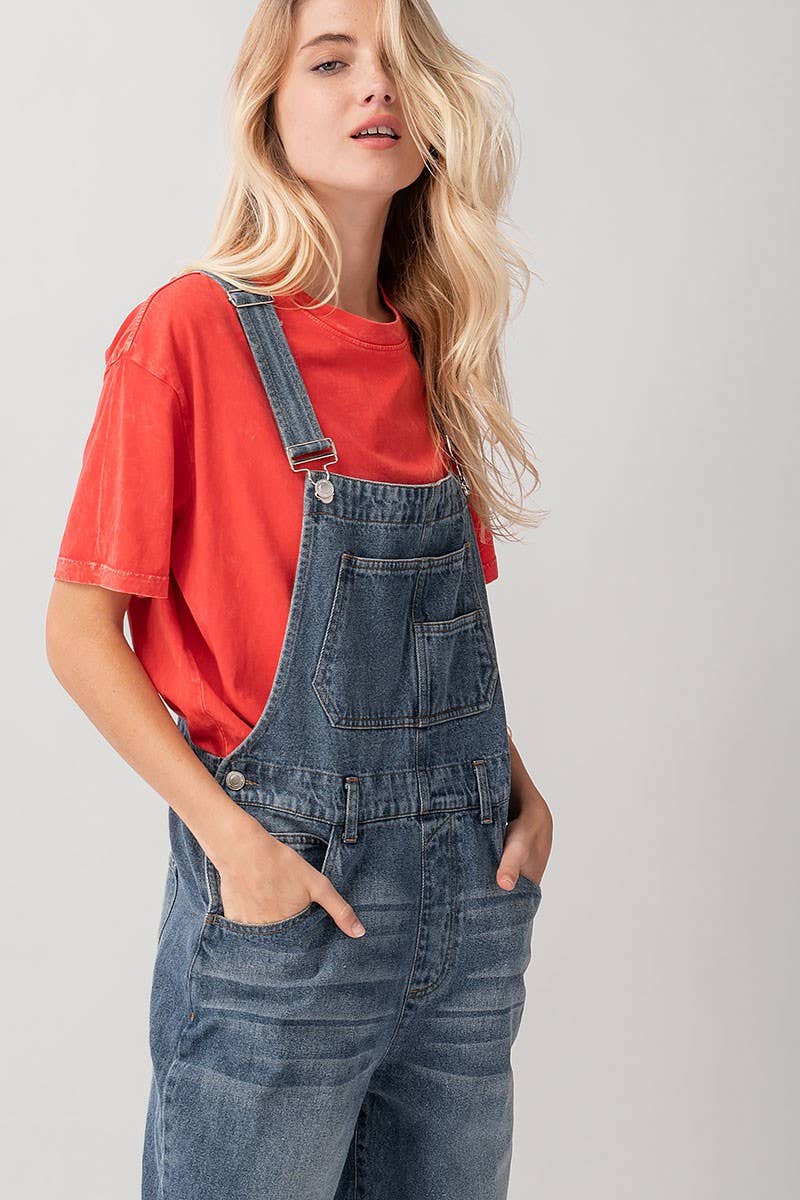 Relaxed Fit Denim Overalls Mid Wash