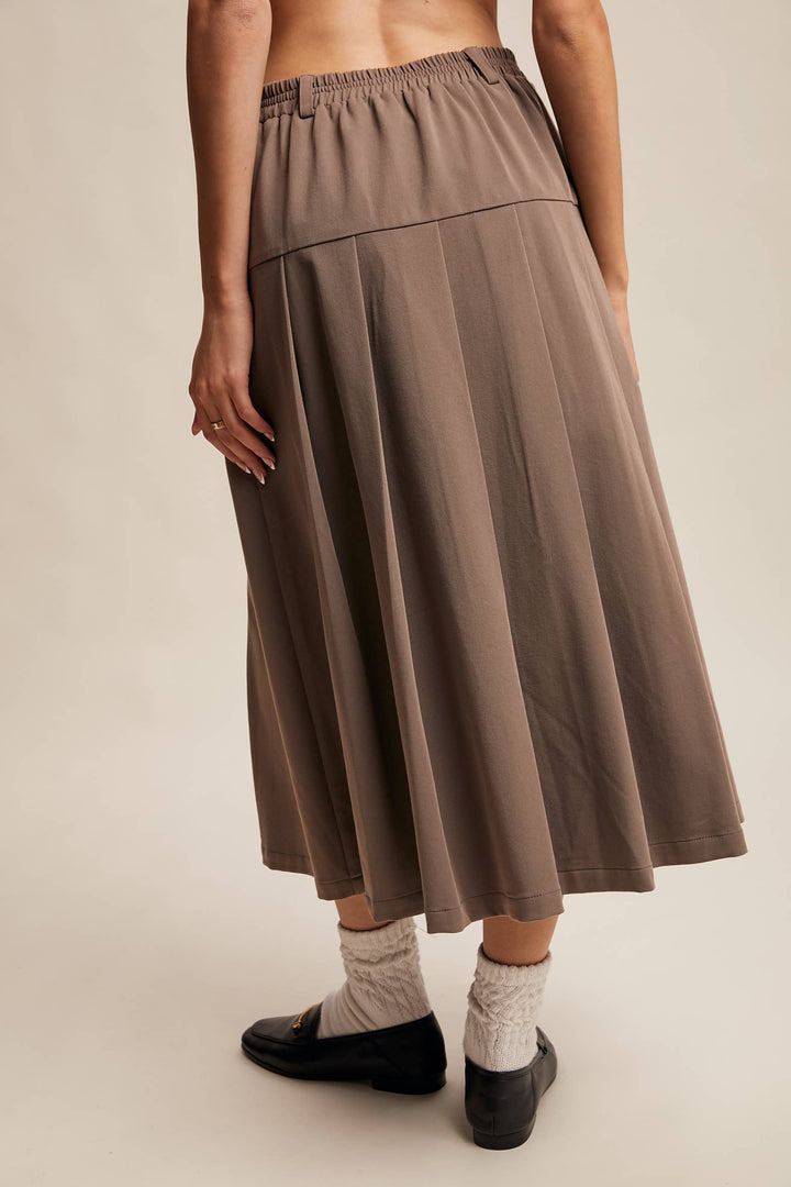 Pleated High-Waisted Midi Skirt - Mocha