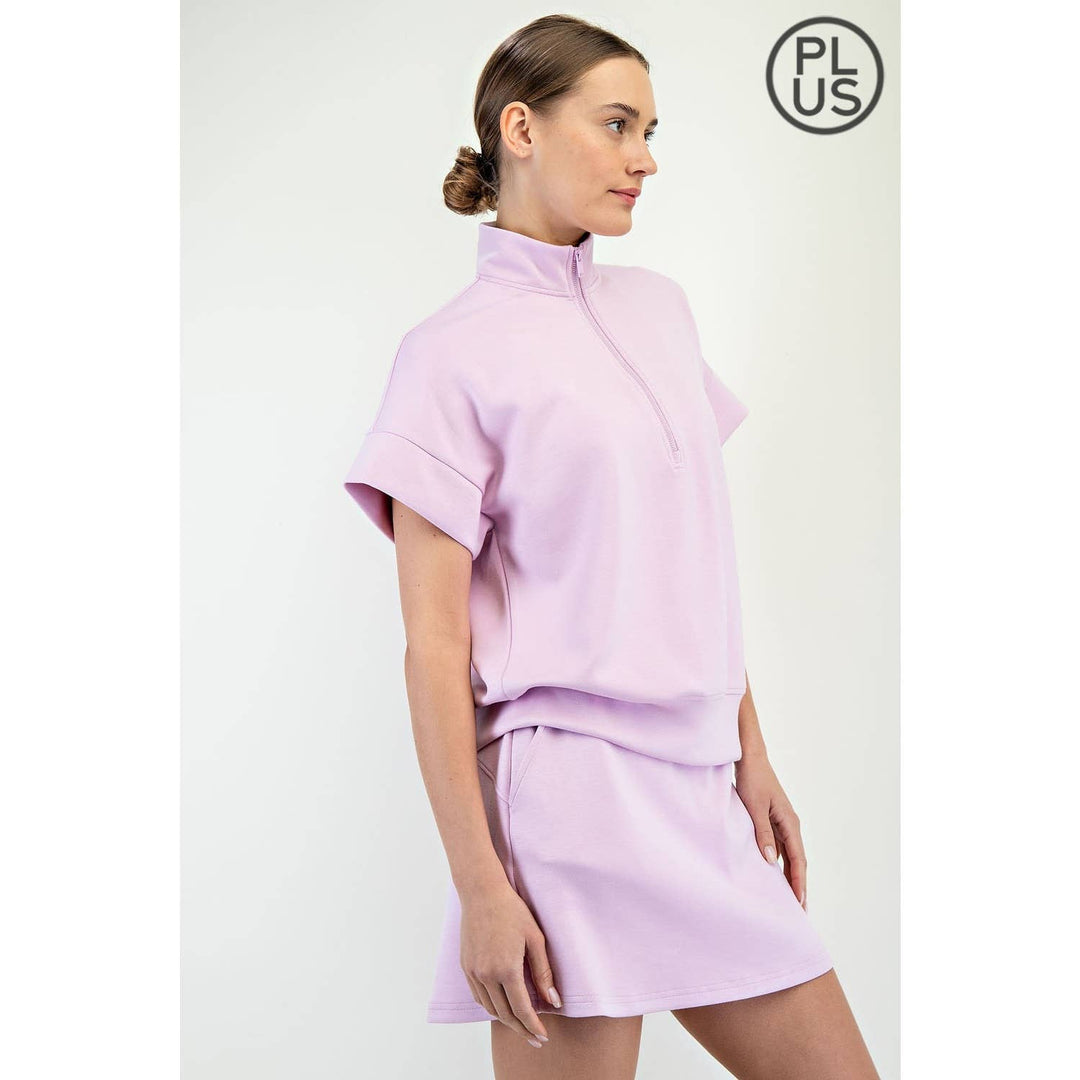 RAE MODE PLUS SIZE MODAL SCUBA QUARTER ZIP SHORT SLEEVE TOP