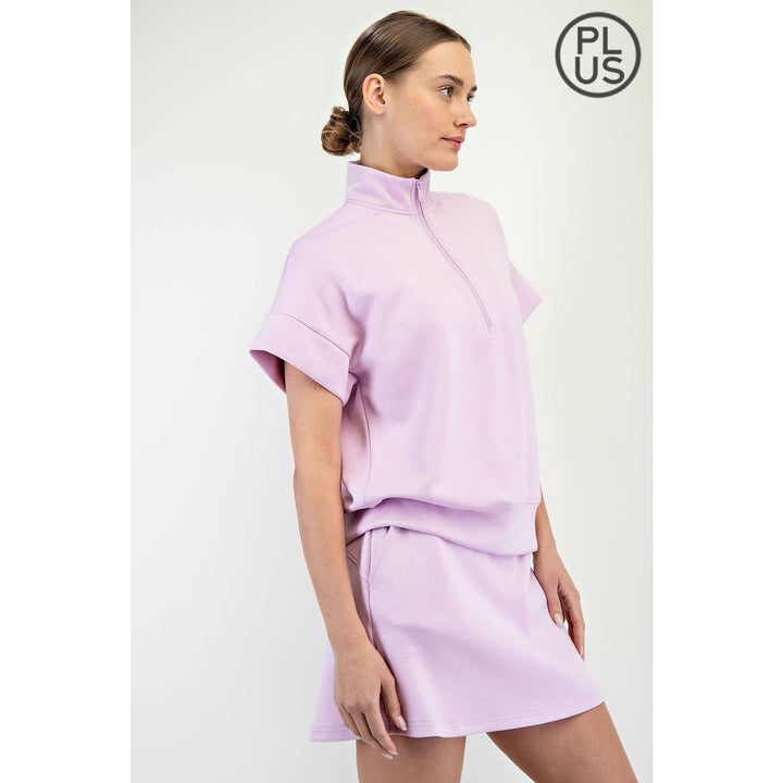 RAE MODE PLUS SIZE MODAL SCUBA QUARTER ZIP SHORT SLEEVE TOP