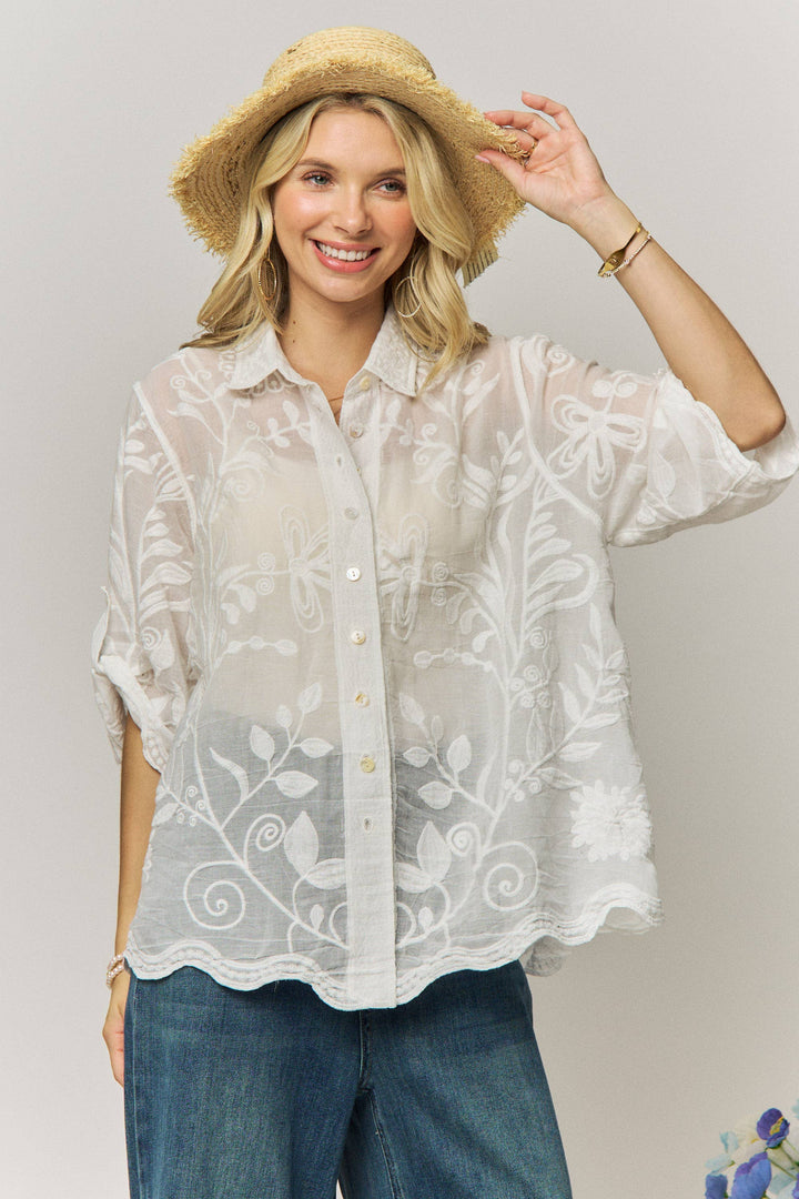 Wildflower Wanderer Mocha Button-Down Blouse