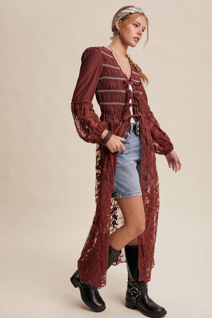Prairie Romance Lace-Up Maxi Duster