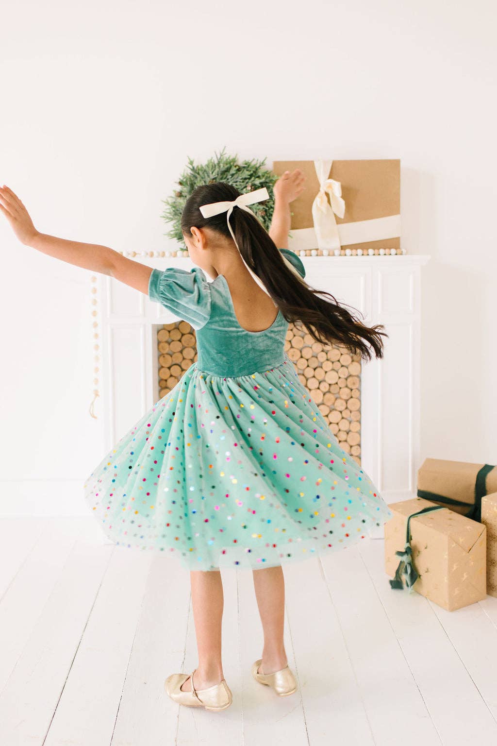 Girls' & Toddler Diana Puff Dress in Minty Confetti