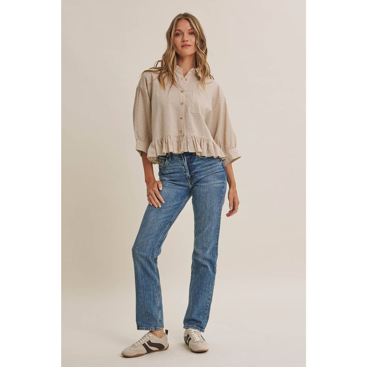 Sunday Stroll Gingham Ruffle Top - Olive