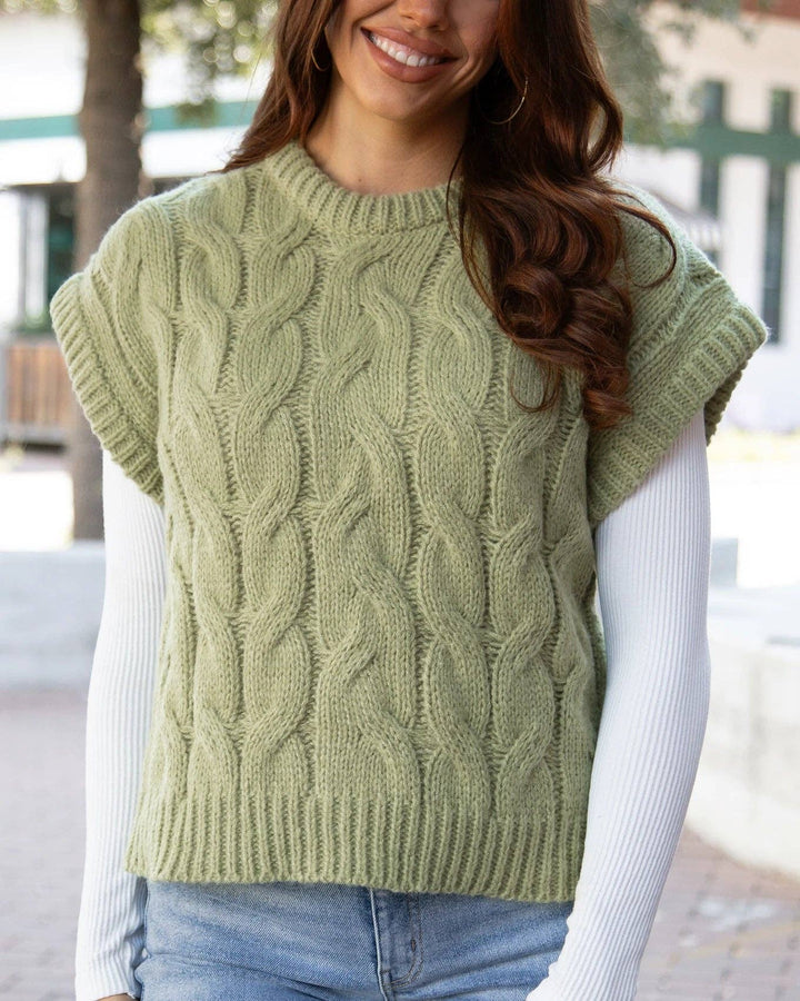 Grace and Lace Cabled Knit Sweater Vest in Ivy