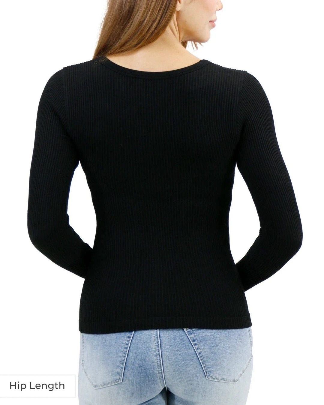 Grace and Lace Hip Length Scoop Neck Long Sleeve Brami in Black