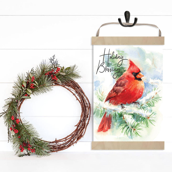 Holiday Blessings Cardinal Banner Sign Christmas Decor