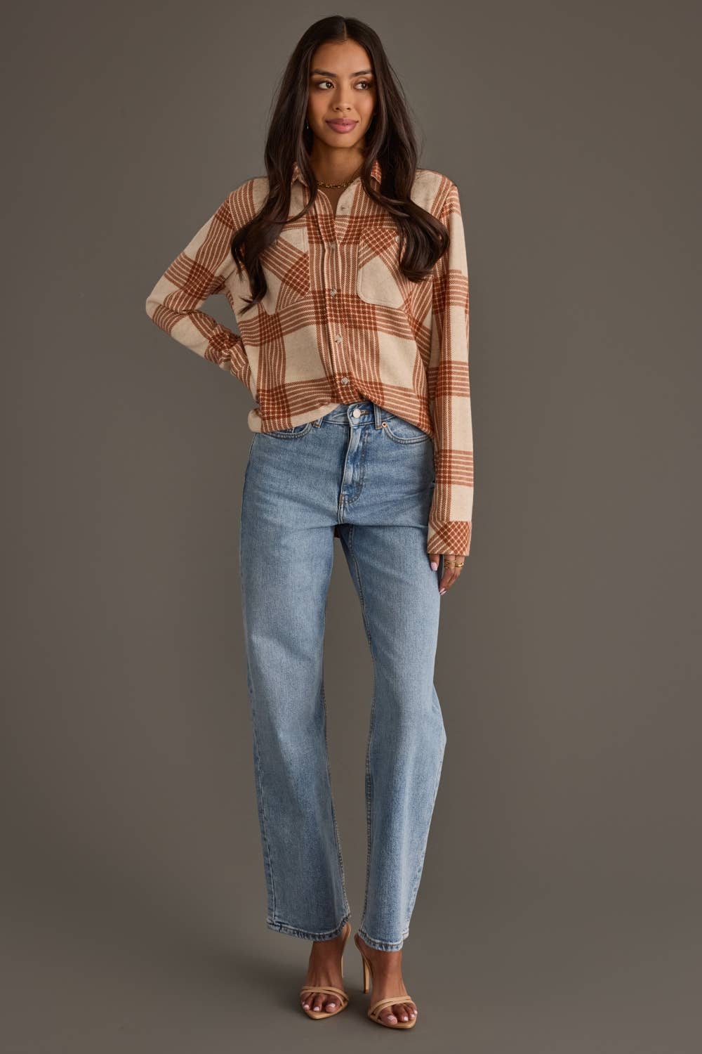 Plaid Weekend Button Up - Rust/Cream