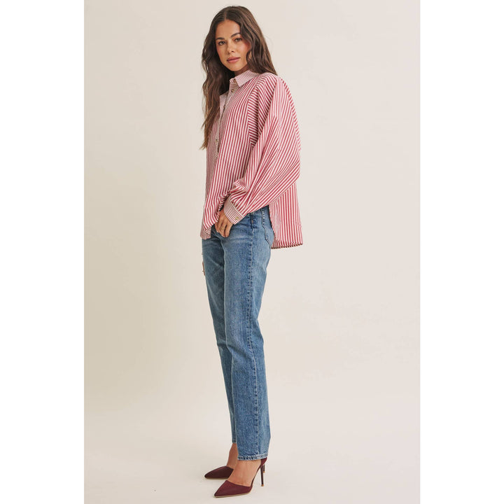 Between the Lines Button-Up - Brick Red