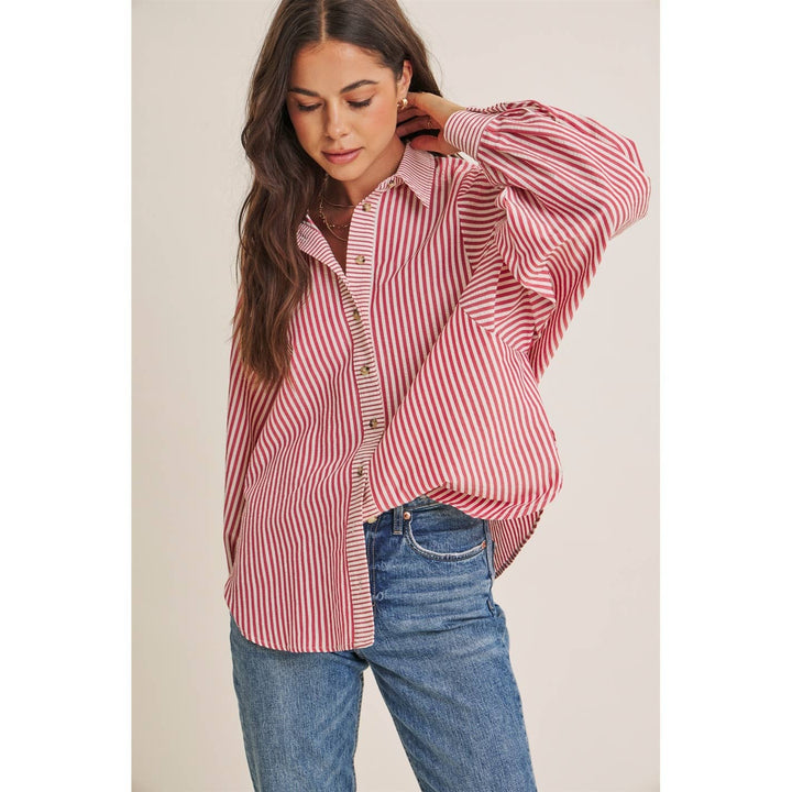 Between the Lines Button-Up - Brick Red