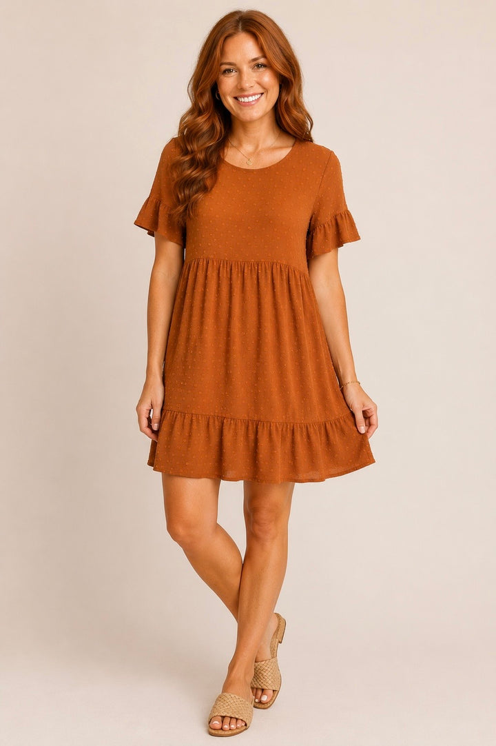 Rust Swiss Dot Babydoll Dress