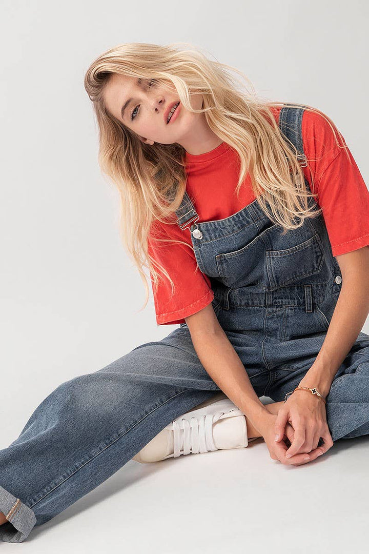 Relaxed Fit Denim Overalls Mid Wash