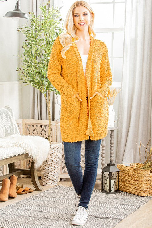 Solid Open Sweater Cardigan In Mustard