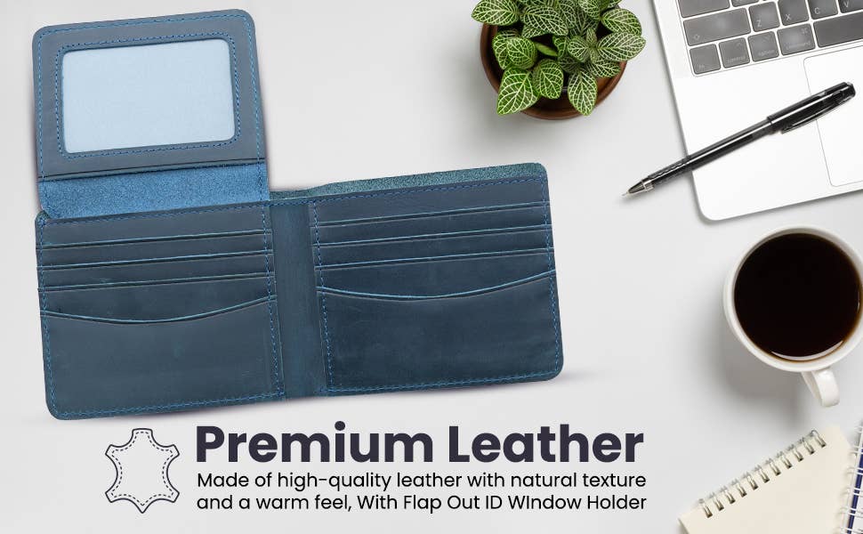 Men's Genuine Leather Wallet with Flap out ID and RFID Technology - 3 colors