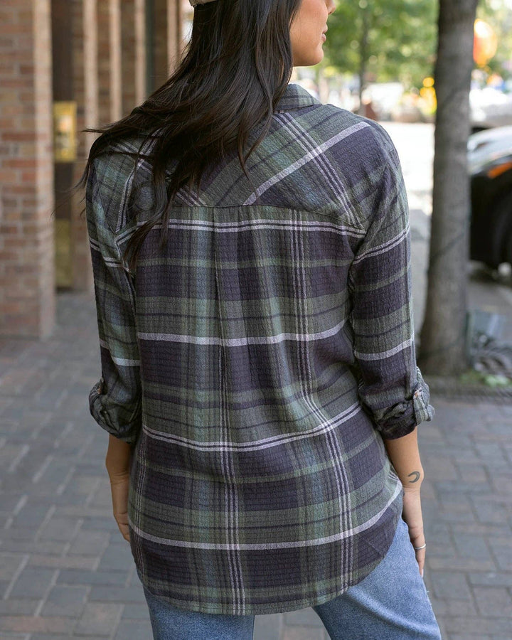 Favorite Button Up Top in Olive Plaid