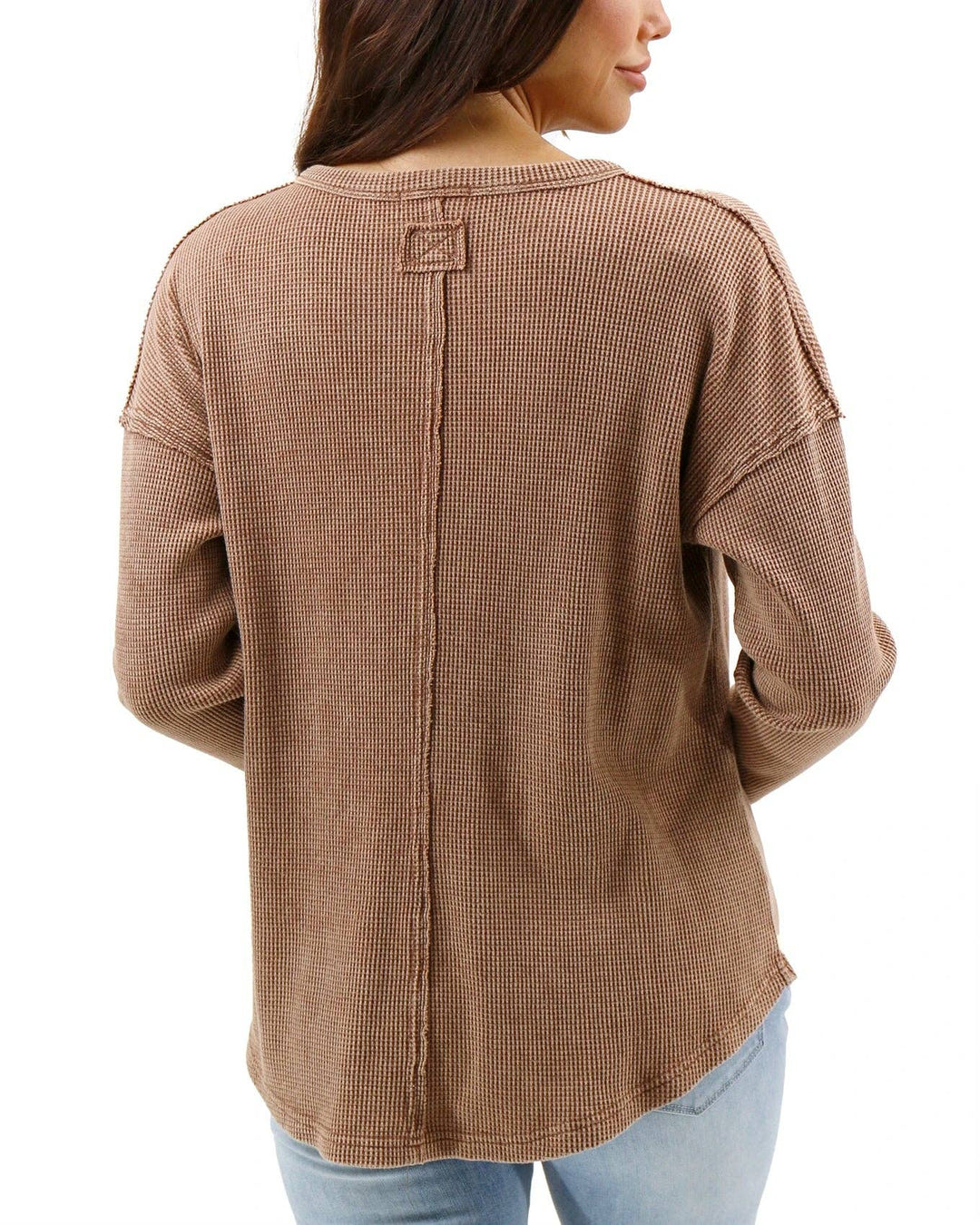 Mineral Washed Waffle Henley in Copper