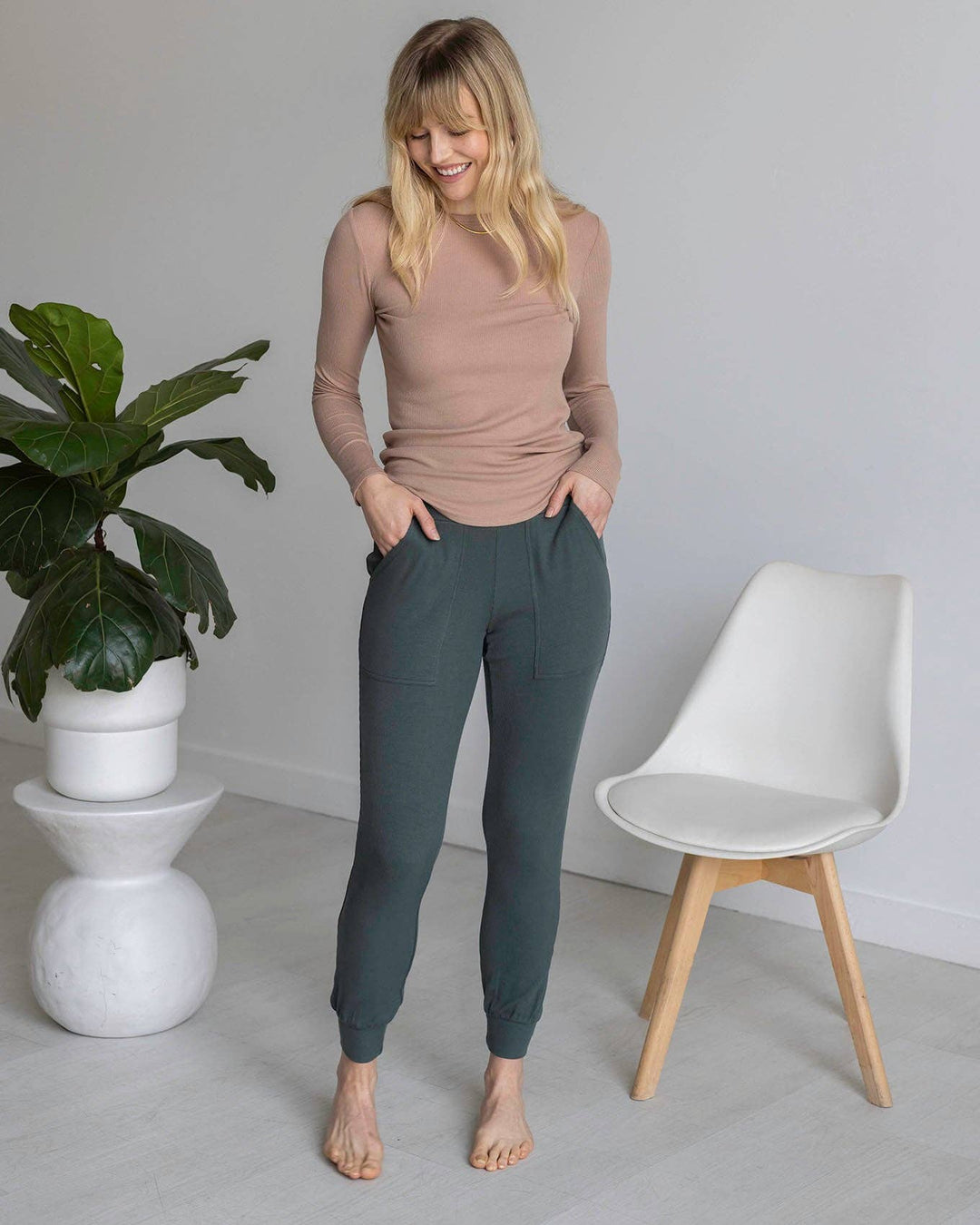 Essential Ribbed Long Sleeve Tee In Nude