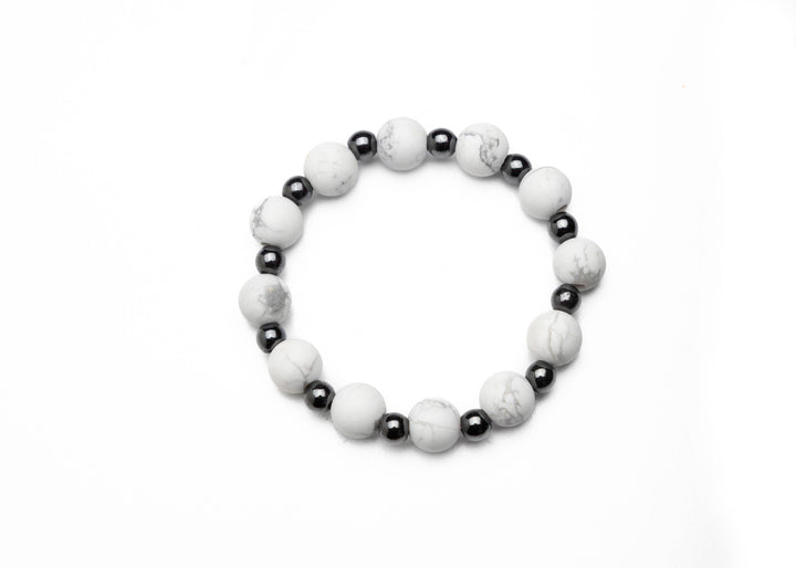 Howlite and black stretch Magnetic Bracelet