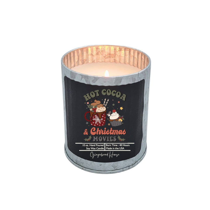 Hot Cocoa & Christmas Movies Candle - Rustic Tin Candles - Hot Chocolate Scent