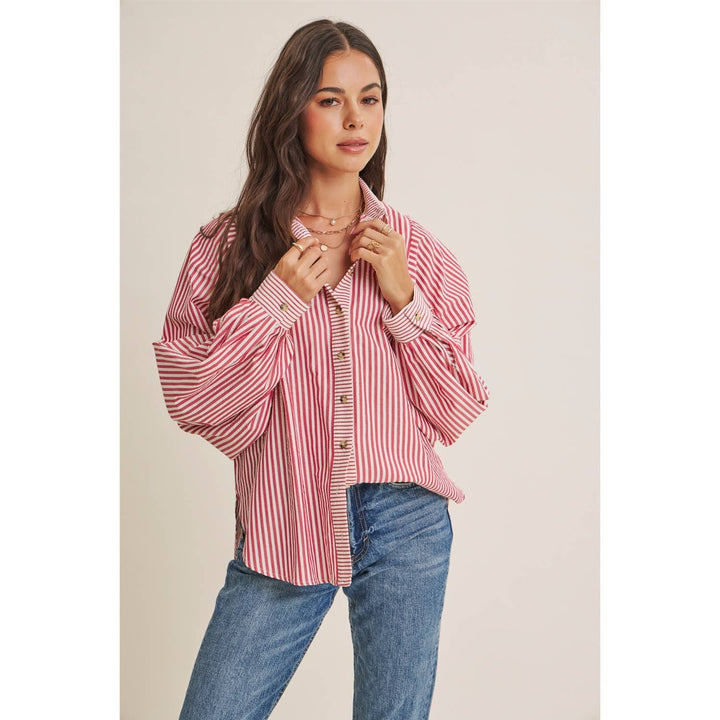 Between the Lines Button-Up - Brick Red