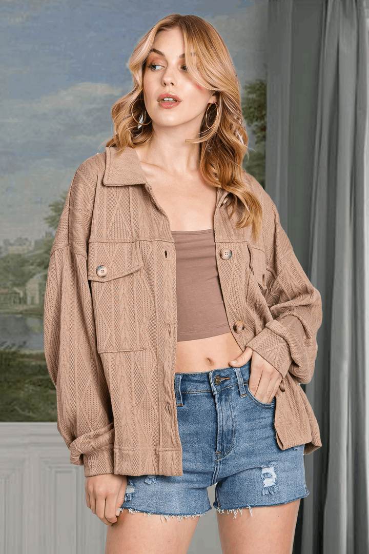 Textured Relaxed Shacket - Mocha