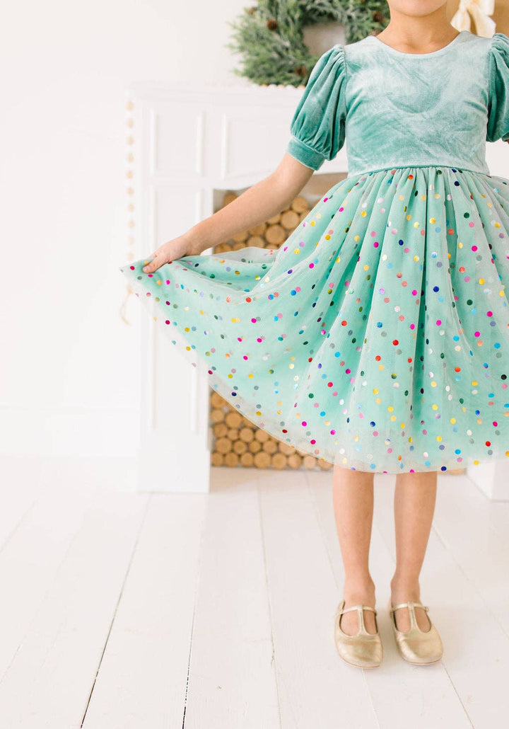 Girls' & Toddler Diana Puff Dress in Minty Confetti