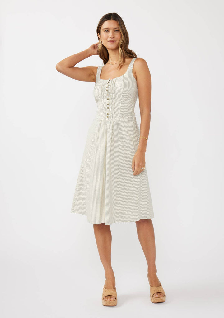 Round Neck Button-Down Corset Midi Dress