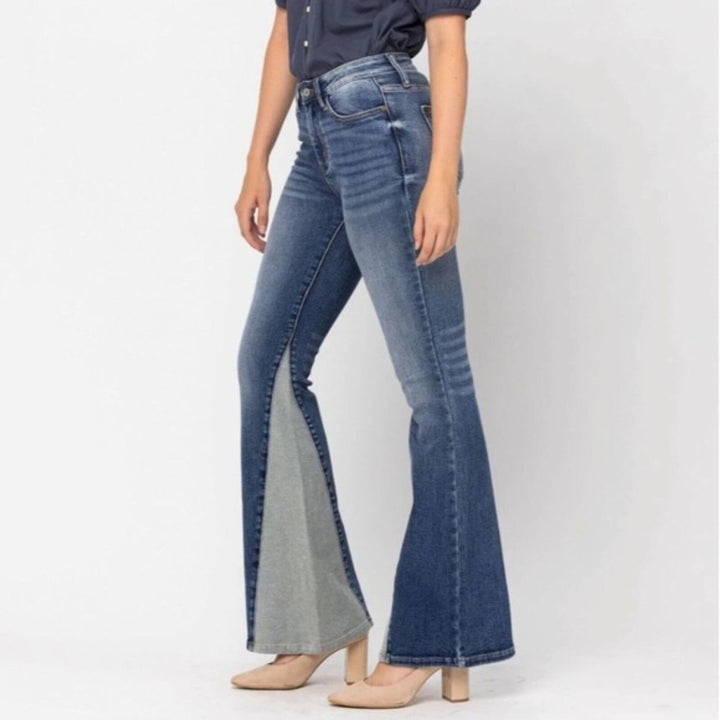 Judy Blue - Women's Mid Rise Inseam Panel Flare Jeans