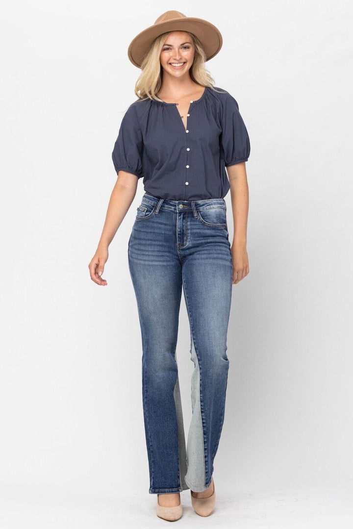 Judy Blue - Women's Mid Rise Inseam Panel Flare Jeans