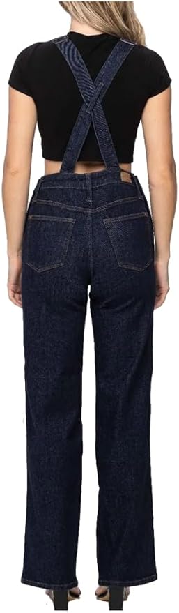 Judy Blue High Waist Classic Overall Wide Leg Jeans - Dark Blue