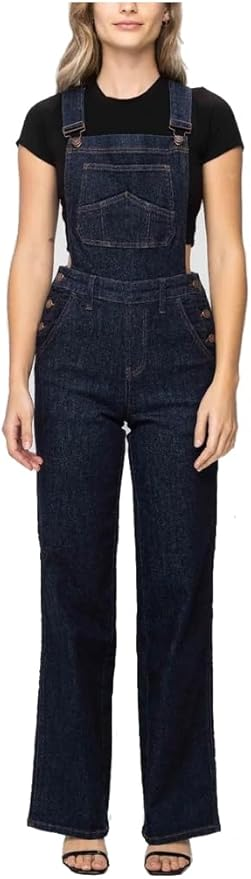 Judy Blue High Waist Classic Overall Wide Leg Jeans - Dark Blue