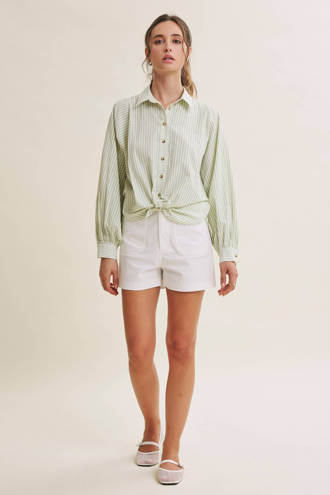 Between the Lines Button-Up - Brick Red