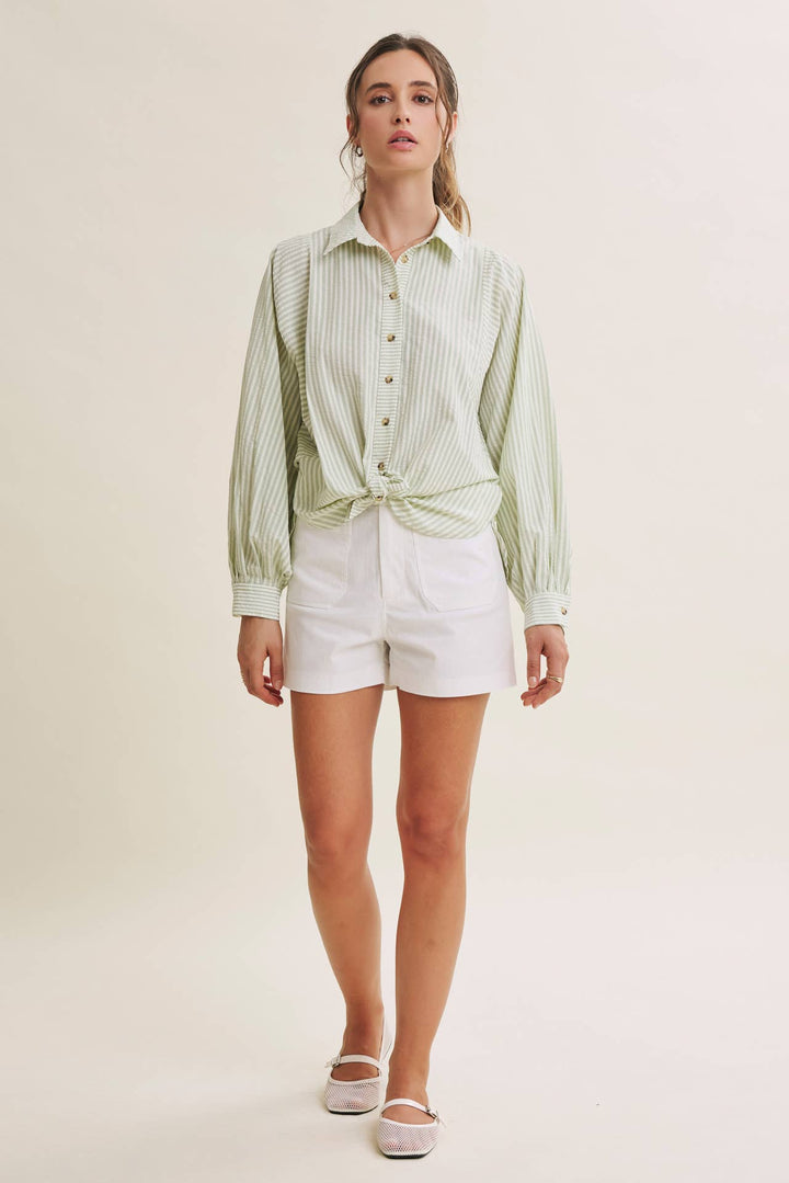 Between the Lines Button-Up - Brick Red