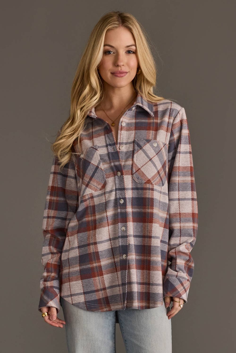 Plaid Weekend Button-Up - Dusty Blue/Tan