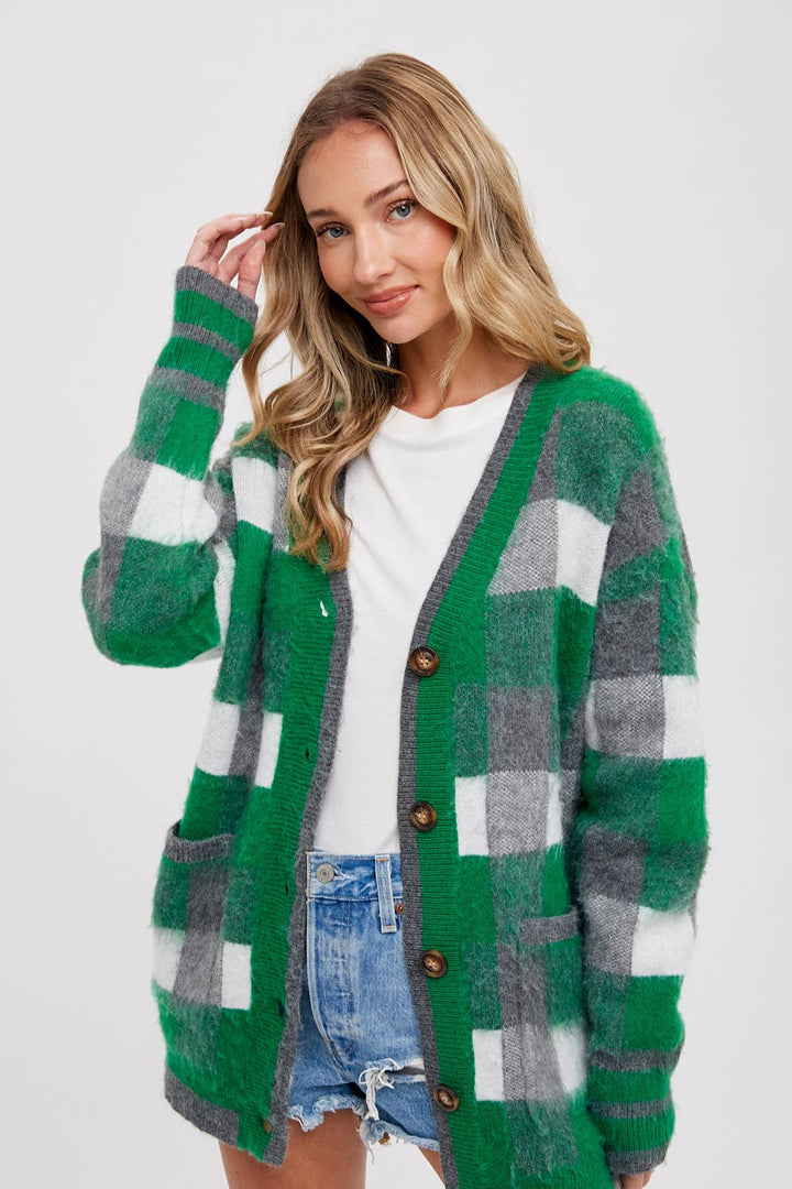 TARTAN PLAID CARDIGAN - Green