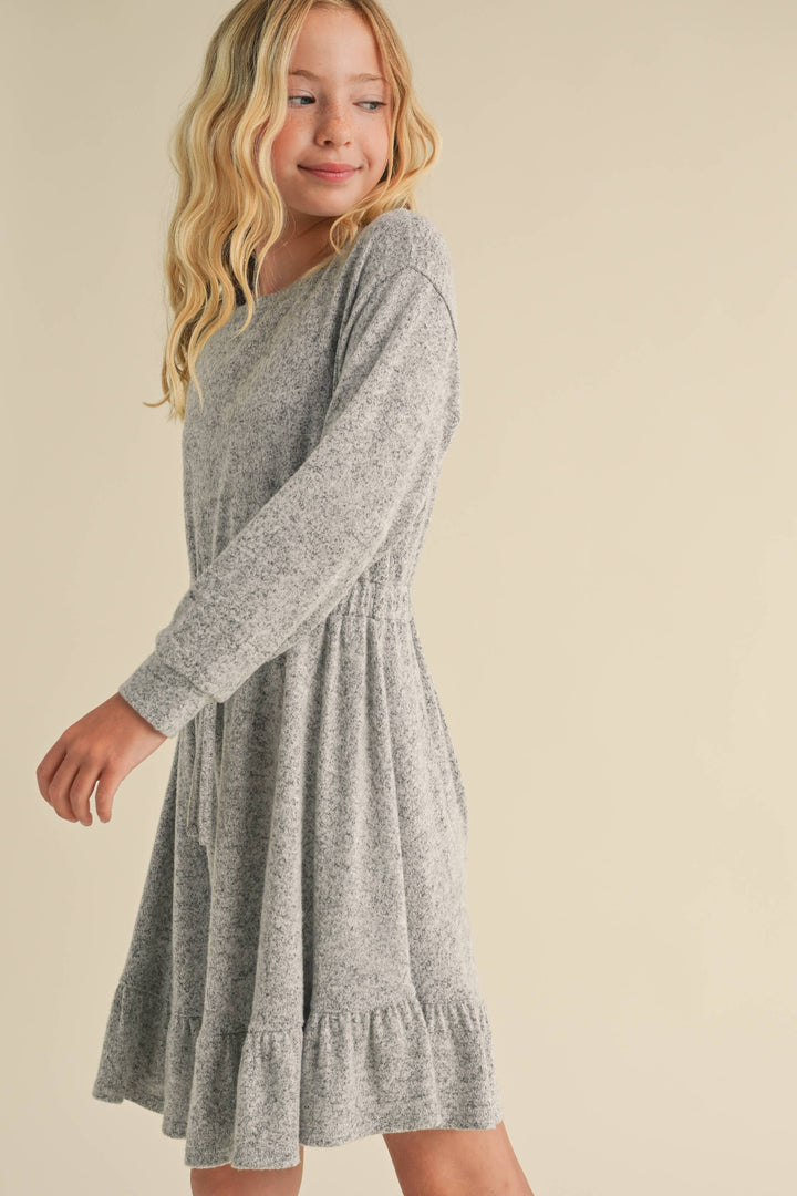 GIRLS HACCI LONG SLEEVE DRESS - GREY